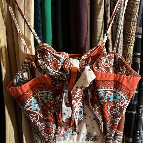 Rubber Ducky Productions, Inc. brown, blue,white,orange paisley tie backed dress - Picture 10 of 11